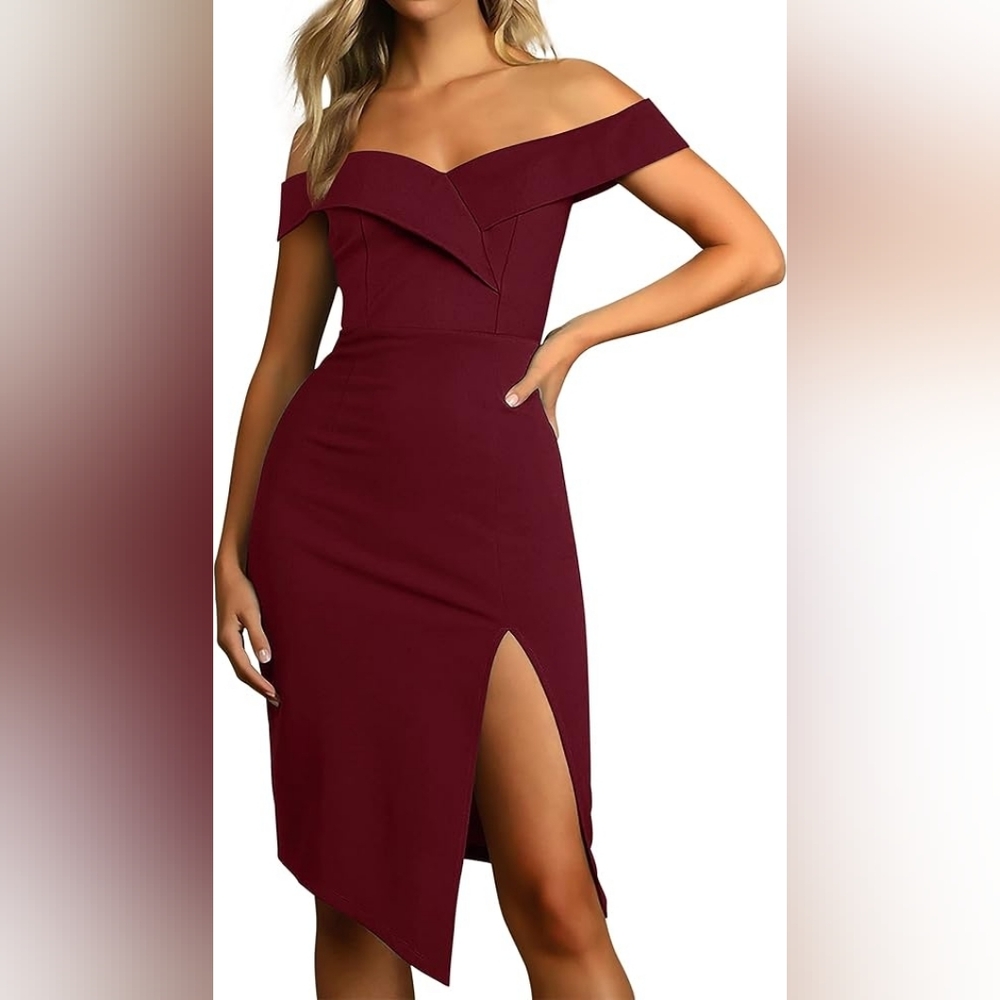 Elegant Burgundy Off-Shoulder Dress